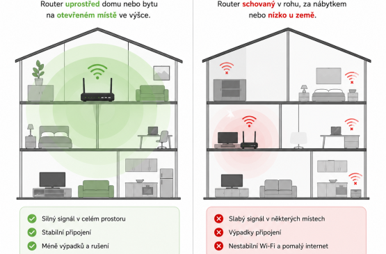 Správné umístění routeru má velký vliv na kvalitu domácí Wi‑Fi sítě